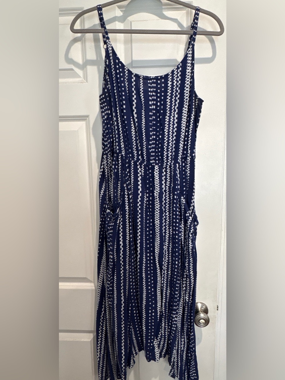 Cabi Blue & White Geometric Print Midi Dress Size Medium